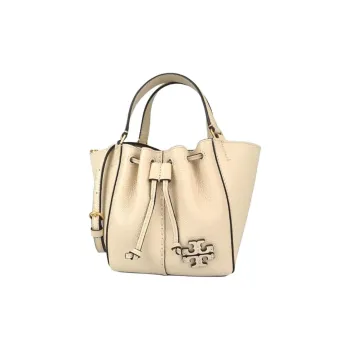 TORY BURCH McGraw Cow Leather Bucket Bag, Tote Bag, Shopping Bag, Crossbody Handbag Mini Women's Cream White