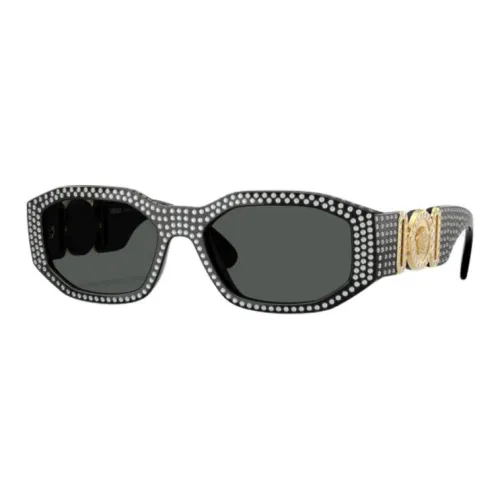 VERSACE Nylon Crystal Irregular Shape Sunglasses Men's Black
