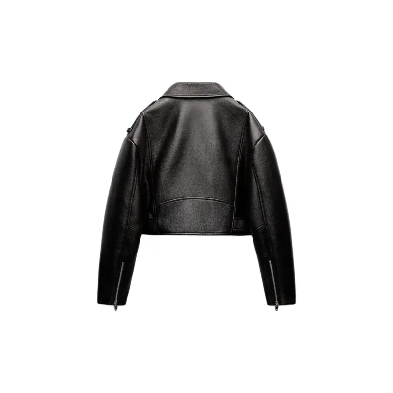 ZARA Leather Jacket Women's Dark Brown-1