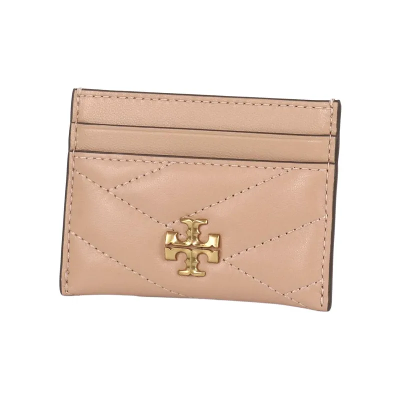 TORY BURCH Kira Herringbone Quilted Leather Card Holder Women's Beige-0
