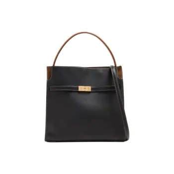 TORY BURCH Lee Radziwill Leather Shoulder Bag, Handbag Large Size Women's Black