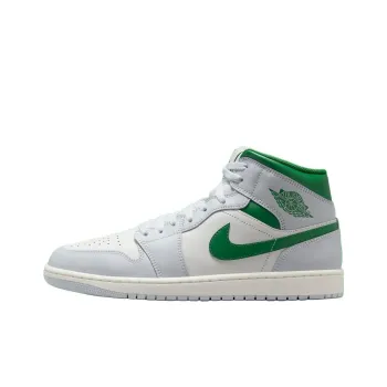 Jordan Air Jordan 1 Anti Slip Wear Resistant Mid Top Vintage Basketball Shoes Men's White Green