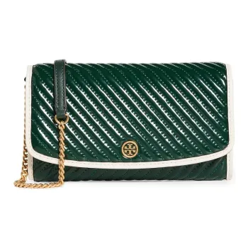 TORY BURCH Robinson Patent Leather Nappa Leather Portable One Shoulder Wallet Regular Women's Green
