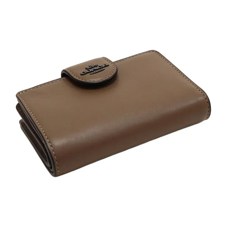 COACH Corner Zip Refined Calfskin Wallet Mini Women's Dark Stone Color-3
