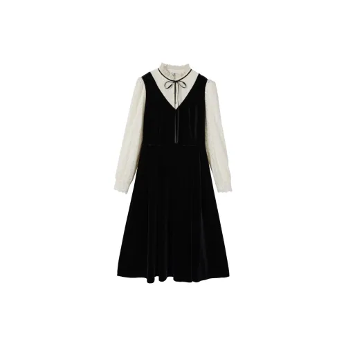 XIANGYING Long Sleeved Dresses Women's Black