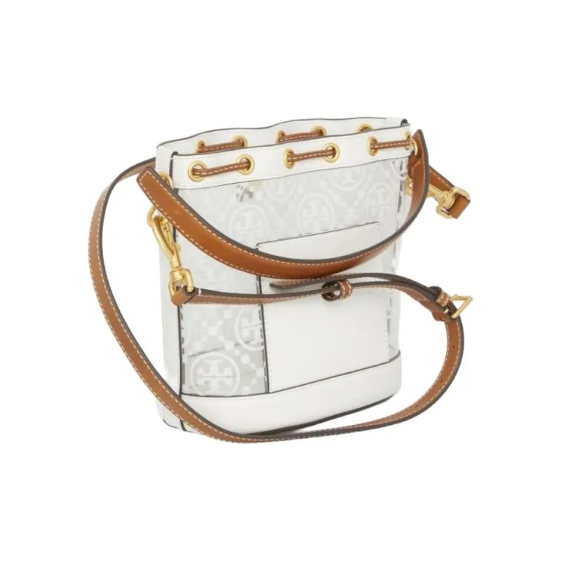TORY BURCH T Monogram Genuine Leather Trim Bucket Bags Shoulder Bag Crossbody Bag Handbag Women's Transparent-1