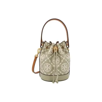 TORY BURCH T Monogram Cow Leather Bucket Bag, Shoulder Bag, Crossbody Bag, Handbag Mini Women's Olive