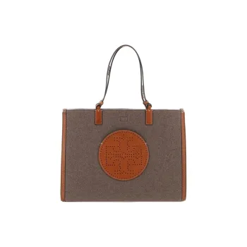 TORY BURCH Ella Velvet And Leather Trim Tote Bag Shopping Bag Shoulder Bag Handbag Women's Gray/Brown