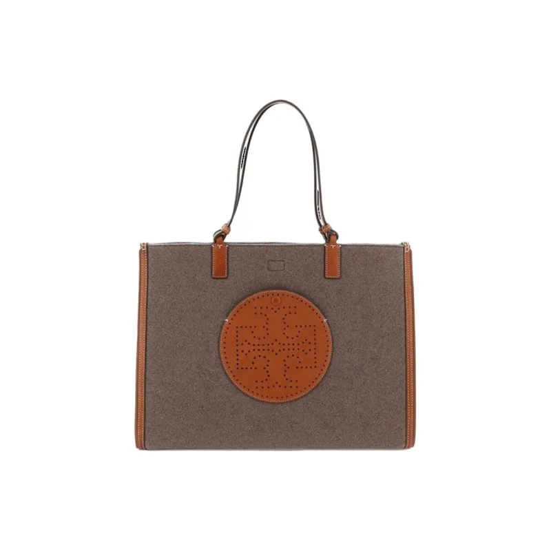 TORY BURCH Ella Velvet And Leather Trim Tote Bag Shopping Bag Shoulder Bag Handbag Women's Gray/Brown-0