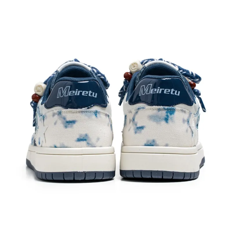 Meiretu Abrasion Resistant Balance Lightweight Low Top Skateboard Shoes Unisex Blue White-4