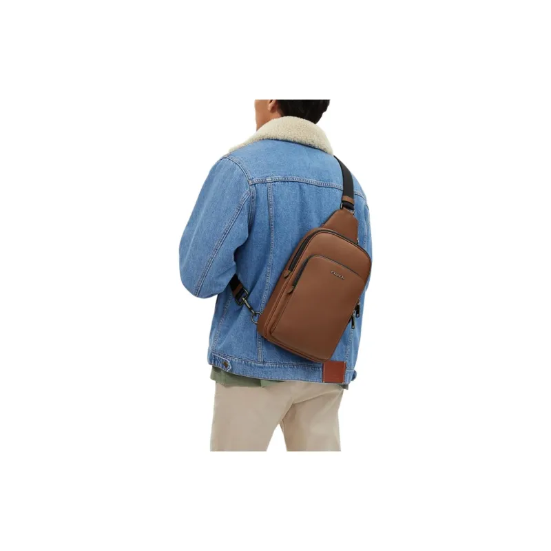 COACH ETHAN Calfskin Sling Bag, Shoulder Bag, Crossbody Bag Trumpets Men's Bronze With Saddle-3