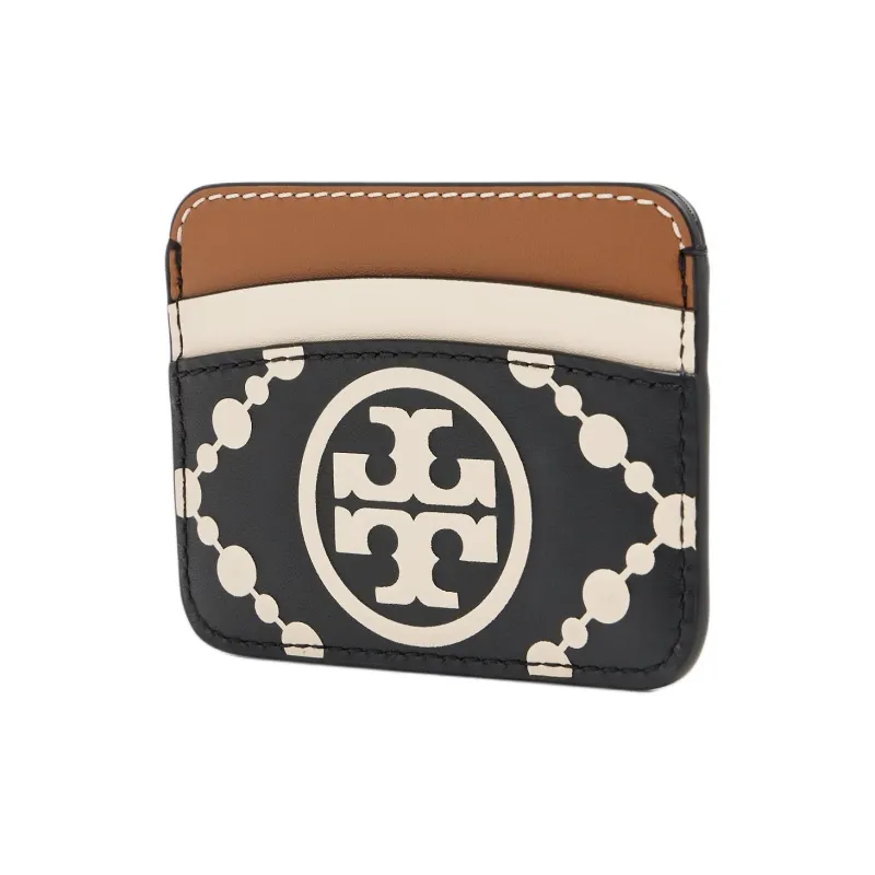 TORY BURCH T Monogram Leather Coin Purses Card Holders Regular Women's Black/White/Beige-1