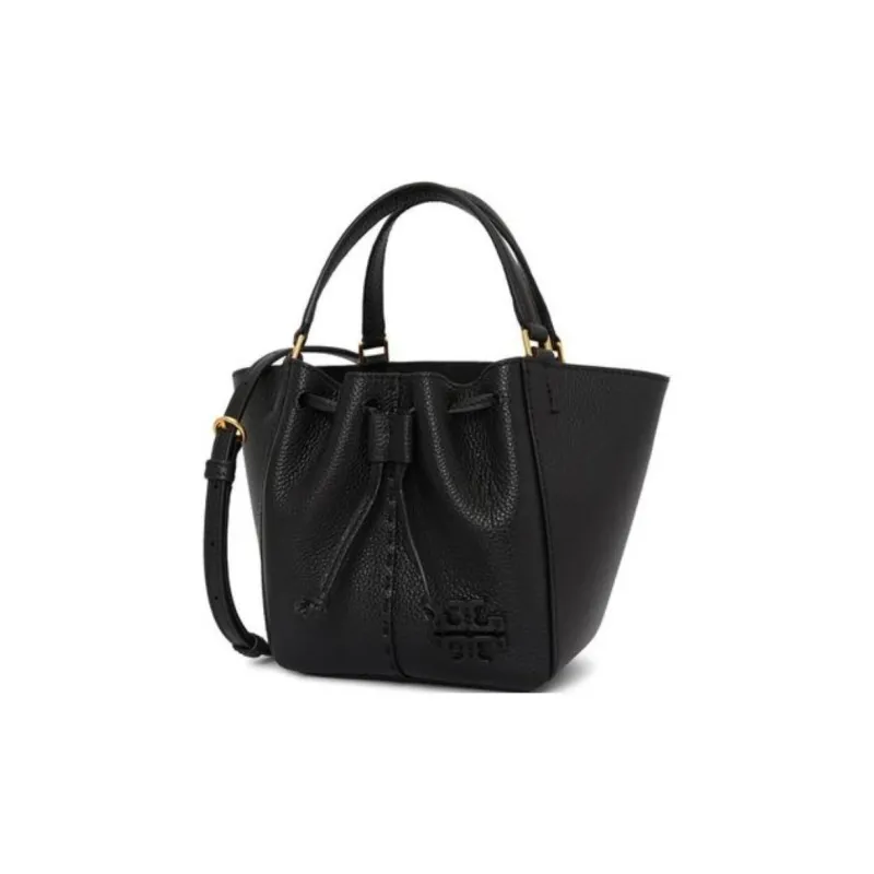 TORY BURCH McGraw Leather Tote Bag, Shopping Bag, Bucket Bag, Crossbody Bag, Shoulder Bag, Handbag Mini Women's Black-2