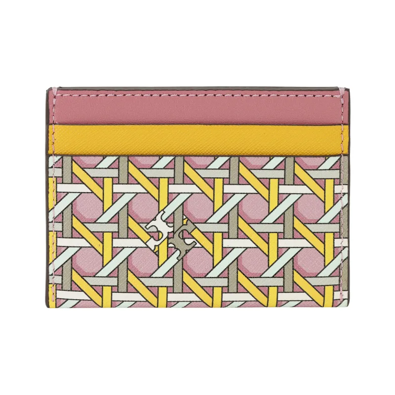 TORY BURCH Robinson Leather Storage Card Holder Mini Women's Pink Multicolor-3