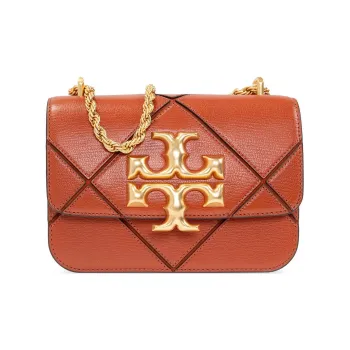 TORY BURCH Eleanor Leather Shoulder Bag, Crossbody Bag Small Size Women's Wealth Orange & Havana Red