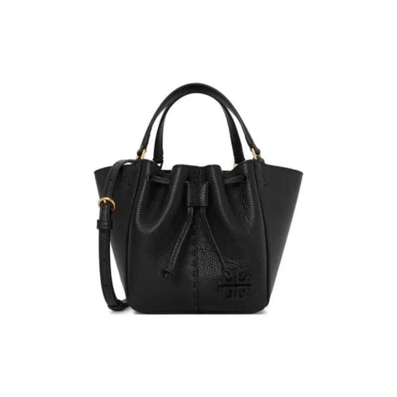 TORY BURCH McGraw Leather Tote Bag, Shopping Bag, Bucket Bag, Crossbody Bag, Shoulder Bag, Handbag Mini Women's Black-0