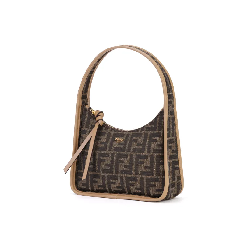 FENDI Polyester With Cotton Crescent Bag Shoulder Bag Handbag Mini Women's Brown-3