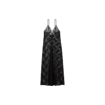 Victoria's Secret Rose Lace Long Slip /BLACK Nightgown Women's Black
