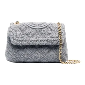 TORY BURCH Fleming Fabric With Leather Handbags Shoulder Bags Medium Size Women's Gray