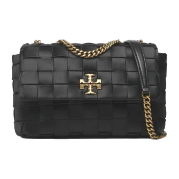 TORY BURCH Kira Silk Satin Bonded Leather Trim Crossbody Bag Shoulder Bag Small Size Women's Black