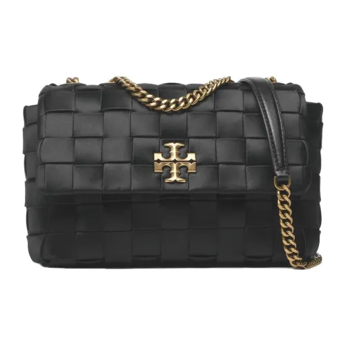 TORY BURCH Kira Silk Satin Bonded Leather Trim Crossbody Bag Shoulder Bag Small Size Women's Black