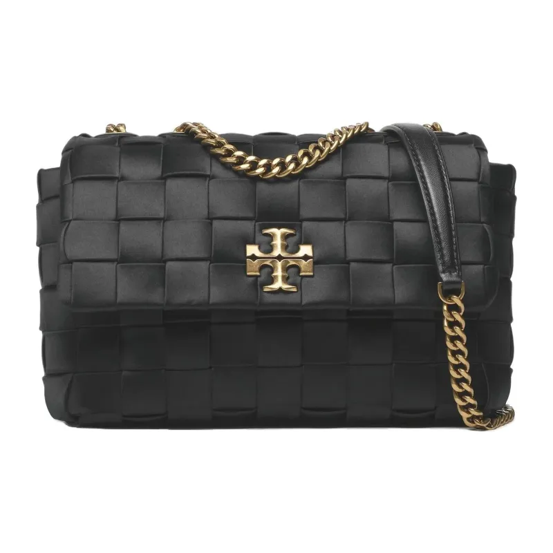 TORY BURCH Kira Silk Satin Bonded Leather Trim Crossbody Bag Shoulder Bag Small Size Women's Black-0