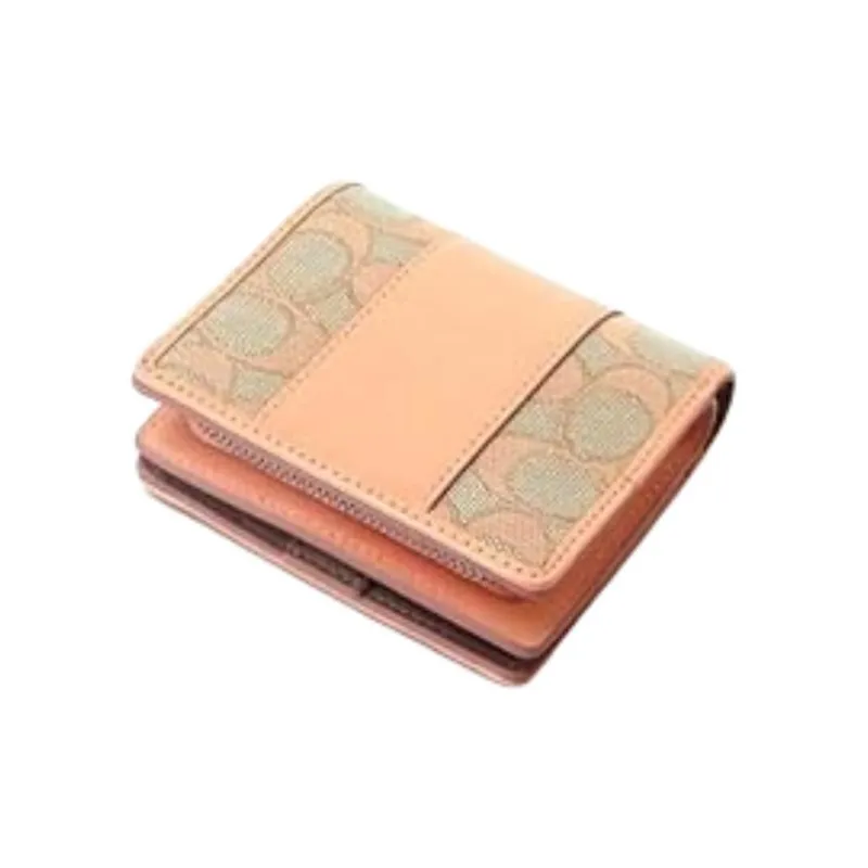 COACH Snap Wallet Jacquard With Calfskin Wallet Mini Women's Faded Blush-2