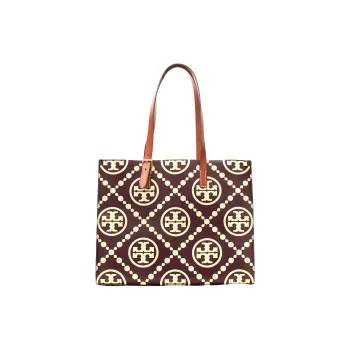 TORY BURCH T Monogram Leather Tote Bag Shopping Bag Handbag Shoulder Bag Women's Burgundy