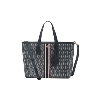 TORY BURCH Gemini Link Canvas Tote Bag, Shoulder Bag Medium Size Women's Navy Blue & Multicolor