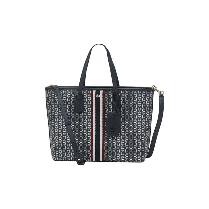TORY BURCH Gemini Link Canvas Tote Bag, Shoulder Bag Medium Size Women's Navy Blue & Multicolor-0
