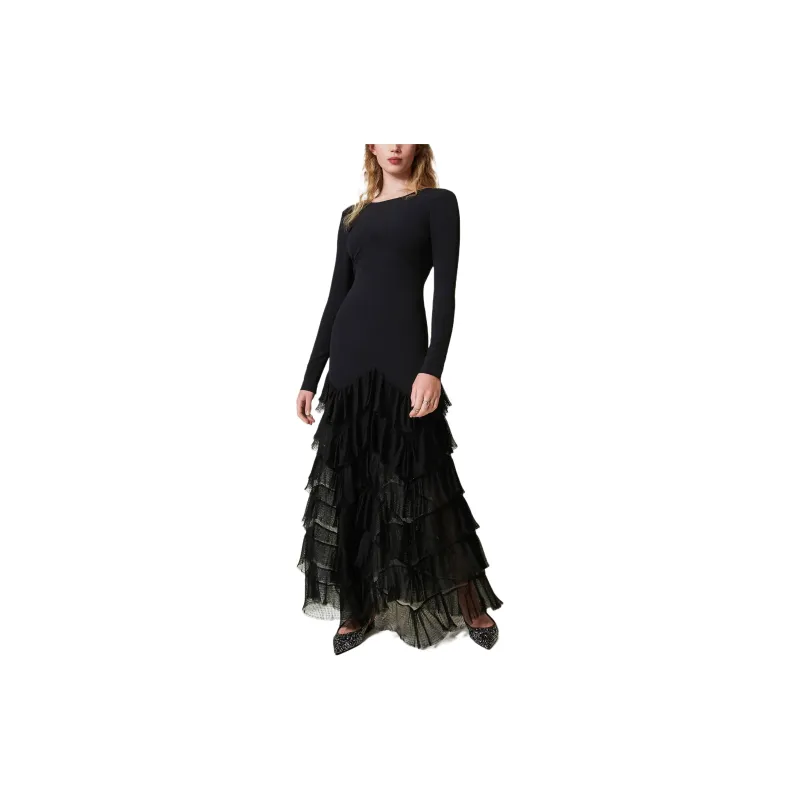 Twinset Pleated Tulle Flounces Maxi Dress-1