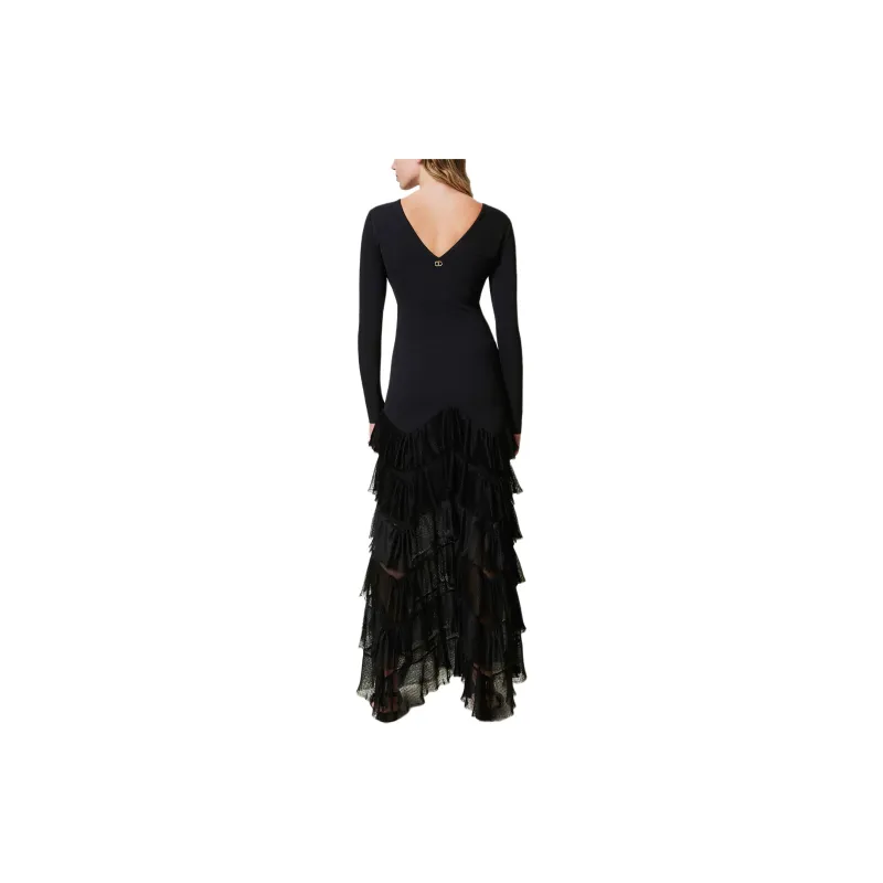 Twinset Pleated Tulle Flounces Maxi Dress-2