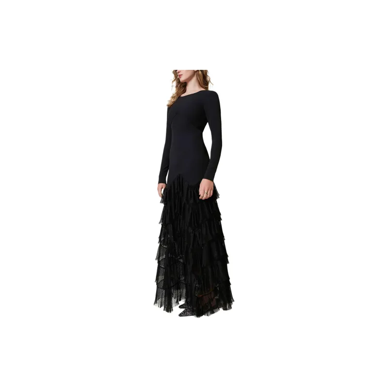 Twinset Pleated Tulle Flounces Maxi Dress-3