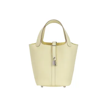 HERMES Picotin Clemence Bullock Leather Basket Bag Handbag Bucket Bag Unisex Milton Yellow