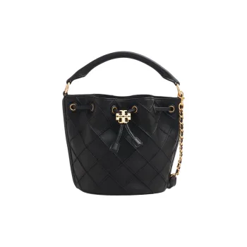 TORY BURCH Fleming Leather Bucket Bag One Shoulder Crossbody Handbag Small Size Women's Black