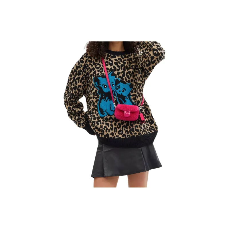 COACH LIL NAS Collaboration Shearling Shoulder Bag, Crossbody Bag, Handbag Mini Women's Bright Fuchsia-4