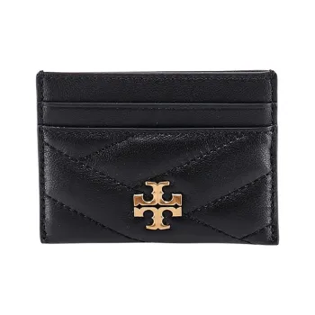 TORY BURCH Kira Leather Card Holder Unisex Black/Black Gold
