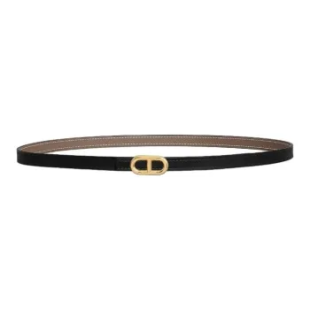 HERMES Calfskin Leather Belts Women's Black/Taupe Width 1.3CM