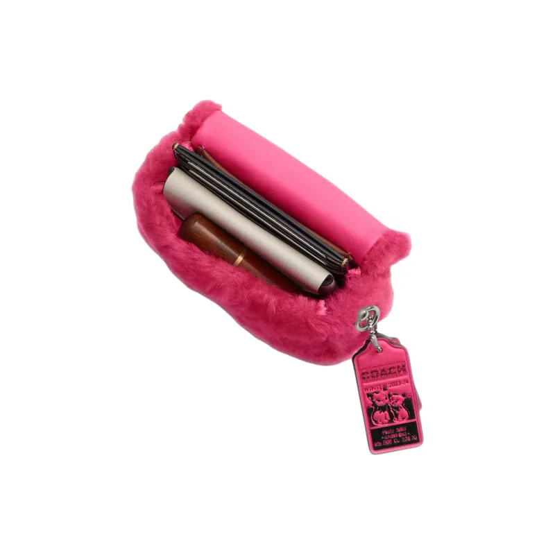 COACH LIL NAS Collaboration Shearling Shoulder Bag, Crossbody Bag, Handbag Mini Women's Bright Fuchsia-2