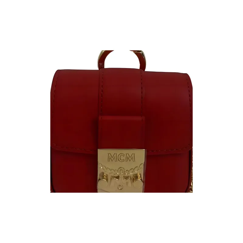 MCM Cow Leather AirPods Case Shoulder Bag, Crossbody Bag Regular Women's Red-4