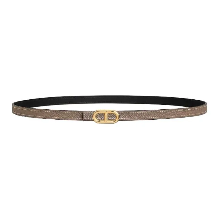 HERMES Calfskin Leather Belts Women's Black/Taupe Width 1.3CM-1
