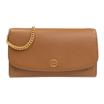 TORY BURCH Robinson Litchi Grain Leather With Calfskin Wallet Women's Tiger's Eye Stone