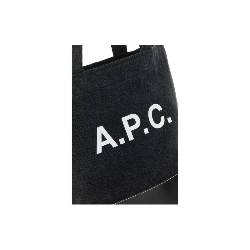 A.P.C Fabric Leather One Shoulder Handbags Small Size Men's Black-4