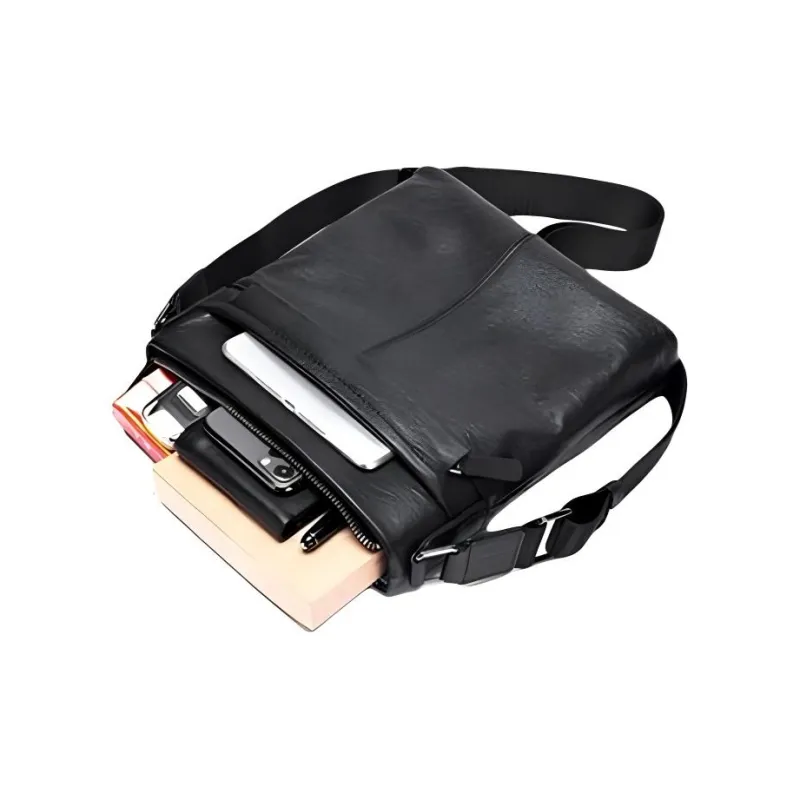 Old Man's Head Cow Leather Shoulder Bag Regular Unisex Black-4