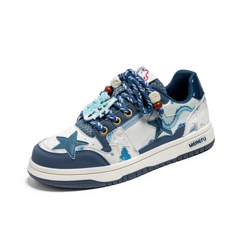 Meiretu Abrasion Resistant Balance Lightweight Low Top Skateboard Shoes Unisex Blue White-1