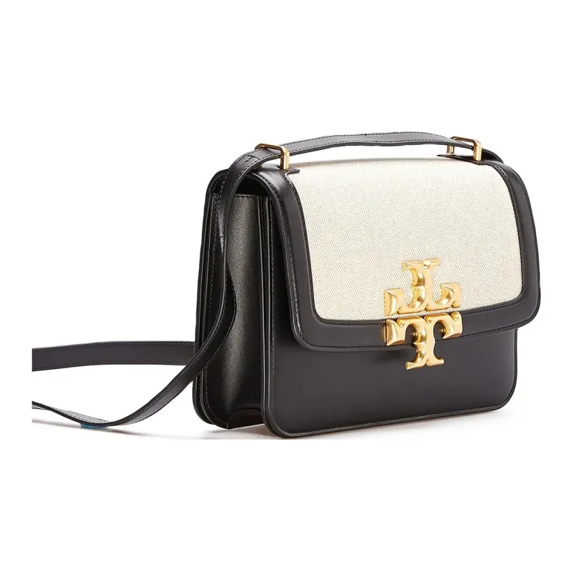 TORY BURCH Eleanor Cow Leather With Canvas Shoulder Bag, Crossbody Bag Small Size Women's Black-1