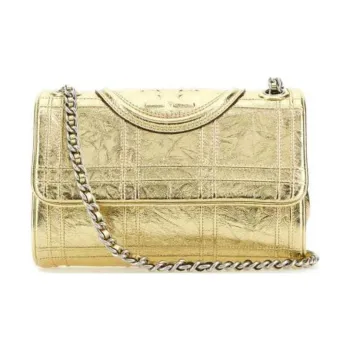 TORY BURCH Fleming Nappa Leather Handbag Shoulder Bag Crossbody Bag Small Size Women's Gold