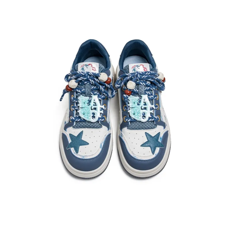 Meiretu Abrasion Resistant Balance Lightweight Low Top Skateboard Shoes Unisex Blue White-3