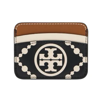 TORY BURCH T Monogram Leather Coin Purses Card Holders Regular Women's Black/White/Beige