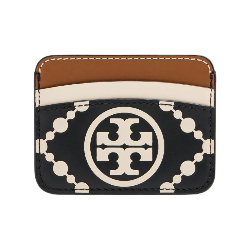 TORY BURCH T Monogram Leather Coin Purses Card Holders Regular Women's Black/White/Beige-0